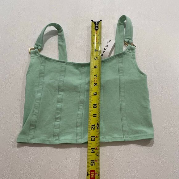 PacSun PAC Cares Green Corset Seam Tank Top Women’s Small NWT Adjustable Straps - Picture 5 of 6